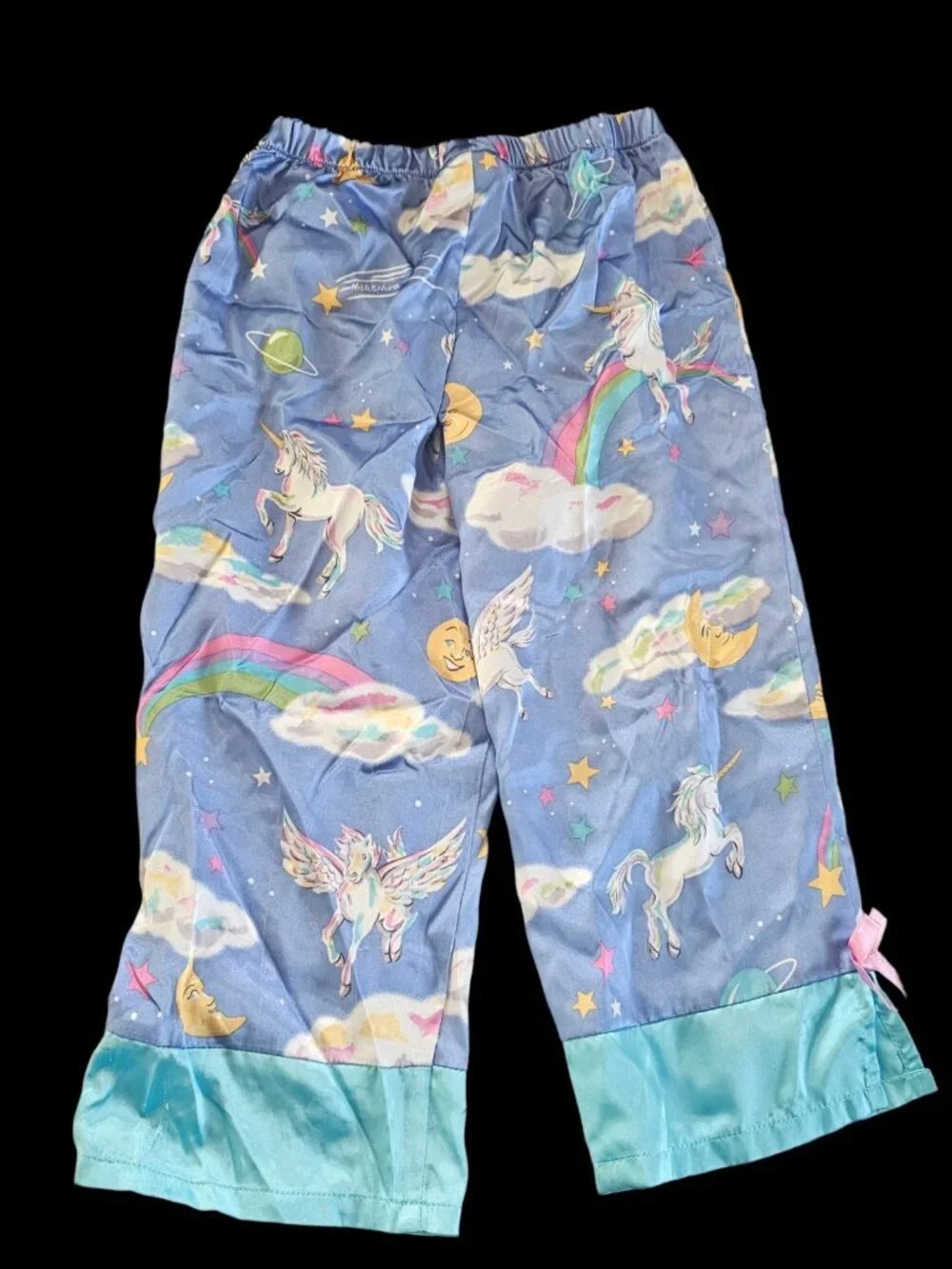 Y2K Nick & Nora Girls Unicorn Pajama Set 2 Piece‎ Sz 4/5 Satin VTG Blue Rainbow